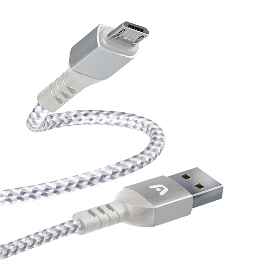 CABLE ARGOM  WHITE DURA MICRO USB A USB2.0 NYLON BRAIDED 1.8M/6FT ARG-CB-0021WT 886540007033