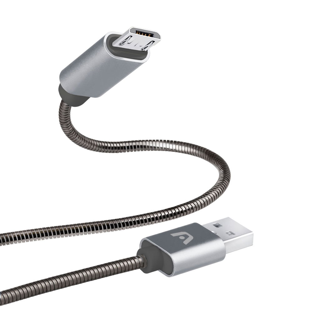CABLE ARGOM  GREY DURA SPRING MICRO USB A USB 2.0 METAL BRAIDED 1M/3.2FT ARG-CB-0026GR 886540007101