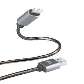 CABLE ARGOM  GREY DURA SPRING LIGHTNING A USB 2.0 METAL BRAIDED 1M/3.2FT ARG-CB-0027GR 886540007118