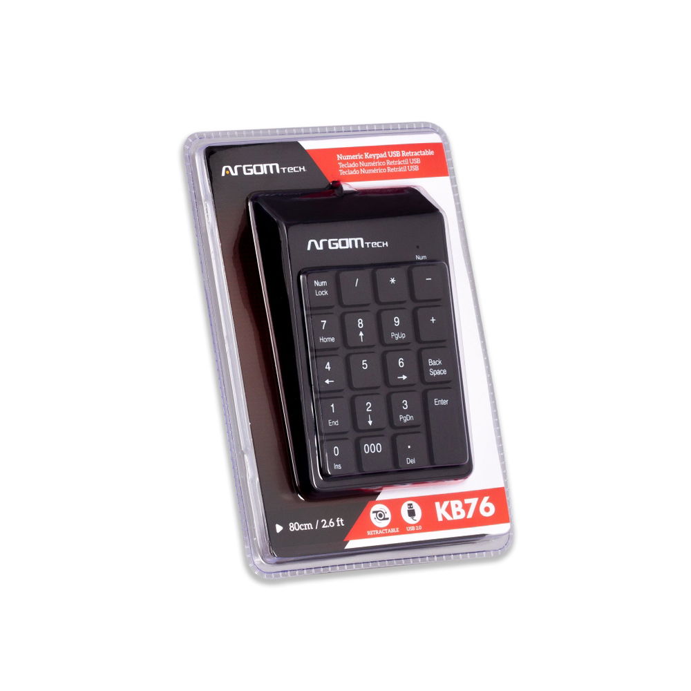 TECLADO NUMERICO ARGOM ARG-KB-1076 USB BLACK 19 KEYS