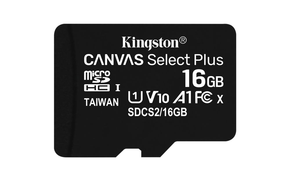 Kingston Canvas Select Plus - Tarjeta de memoria flash (adaptador microSDHC a SD Incluido) - 16 GB - A1 / Video Class V10 / UHS Class 1 / Class10 - microSDHC UHS-I