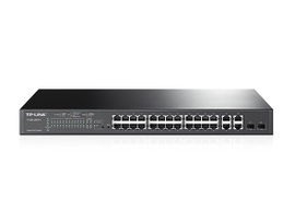 Switch PoE+ JetStream SDN Administrable 24 puertos 10/100 Mbps + 2 puertos 10/100/1000 Mbps (Uplink) + 2 puertos SFP (combo 2 RJ45 10/100/1000 Mbps), 250W, administración centralizada OMADA SDN