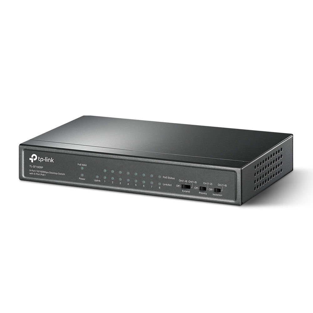 TP-Link TL-SF1009P - Conmutador - sin gestionar - 8 x 10/100 (PoE+) + 1 x 10/100 - sobremesa - PoE+ (65 W) TP-Link TL-SF1009P - Conmutador - sin gestionar - 8 x 10/100 (PoE+) + 1 x 10/100 - sobremesa - PoE+ (65 W)