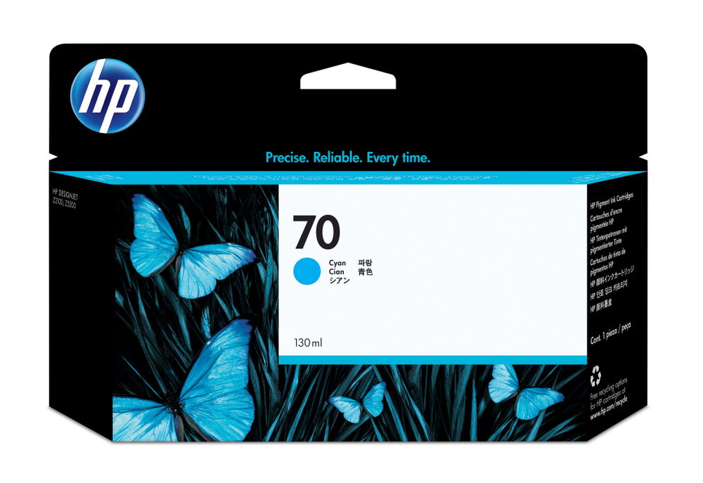 HP 70 - 130 ml - cián - original - DesignJet - cartucho de tinta - para DesignJet HD Pro MFP, T120, Z2100, Z3100, Z3100ps, Z3200, Z3200ps, Z5200, Z5400