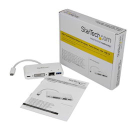 StarTech.com Adaptador Multipuertos USB-C para Portátiles - Docking Station USB Tipo C DVI GbE con Hub Concentrador USB 3.0