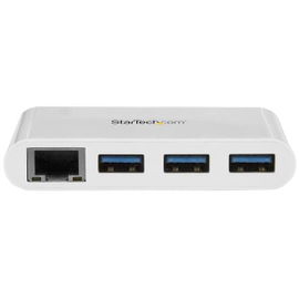 StarTech.com Concentrador USB 3.0 de 3 Puertos con USB-C y Ethernet Gigabit - Hub Ladrón de USB Convencional - Blanco