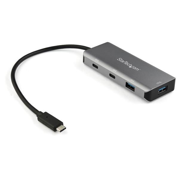 StarTech.com Hub USB-C de 4 Puertos con 2 Puertos USB A y 2 Puertos USB Tipo C - Ladrón USB TipoC 3.1 o 3.2 Gen 2 SuperSpeed de 10Gbps - Alimentado por el Bus USB - Adaptador Concentrador Portátil USB-C a USB - de Aluminio - con Cable de 25cm