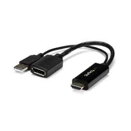 StarTech.com 4K 30Hz HDMI to DisplayPort Video Adapter w/ USB Power - 6 in - HDMI 1.4 (Male) to DP 1.2 (Female) Active Monitor Converter (HD2DP) - Cable adaptador - HDMI, USB (solo alimentación) macho a DisplayPort hembra - 25.5 cm - negro - activo, 
