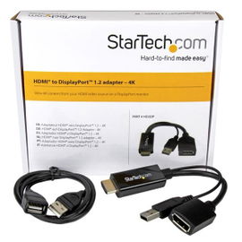 StarTech.com 4K 30Hz HDMI to DisplayPort Video Adapter w/ USB Power - 6 in - HDMI 1.4 (Male) to DP 1.2 (Female) Active Monitor Converter (HD2DP) - Cable adaptador - HDMI, USB (solo alimentación) macho a DisplayPort hembra - 25.5 cm - negro - activo, 