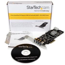 StarTech.com Adaptador Tarjeta PCI Express PCI-E 4 Puertos USB 3.0 UASP 2 Canales de 5Gbps con Alimentación Molex SATA