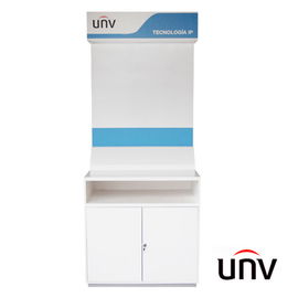 EXHIBIDOR DE PINO UNIVIEW H02  1x2.40M  CON CUBIERTAS DE MDF DE 6MM PUERTAS ABATIBLES, LAMPARA LED DE 3W