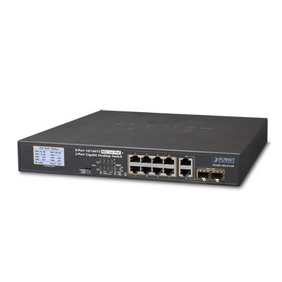 Switch PoE+ / distancia 250 metros / 8 puertos + 2 combo TP/SFP gigabit y pantalla LCD para monitoreo Switch PoE+ / distancia 250 metros / 8 puertos + 2 combo TP/SFP gigabit y pantalla LCD para monitoreo