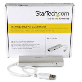StarTech.com Hub Concentrador de 3 Puertos USB 3.0 con Adaptador de Red Ethernet Gigabit StarTech.com Hub Concentrador de 3 Puertos USB 3.0 con Adaptador de Red Ethernet Gigabit