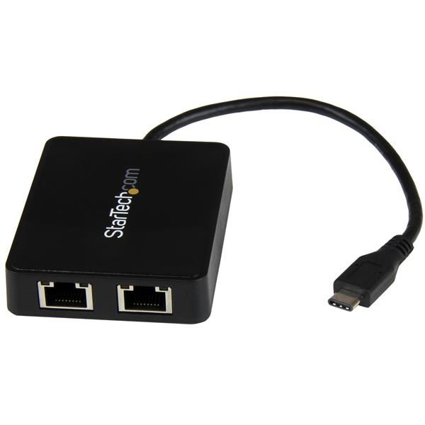 StarTech.com Adaptador de Red USB-C con Dos Puertos Ethernet Gigabit y Puerto Adicional USB (Type-A)