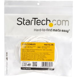 StarTech.com Cable 4m USB-C a USB-C con capacidad para Entrega de Alimentación de 5A - USB Tipo C - Cable de Carga USBC - USB 2.0 - Blanco
