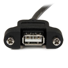 StarTech.com Cable Alargador de 30cm USB 2.0 para Montar Empotrar en Panel - Extensor Macho a Hembra USB A - Negro