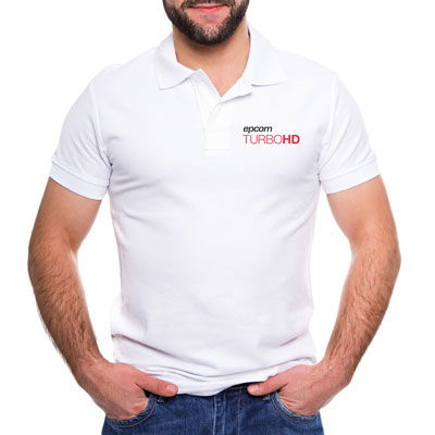 Playera Tipo Polo Color Blanco epcom TURBOHD Playera Tipo Polo Color Blanco epcom TURBOHD