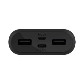 Belkin - Cargador portátil - 10000 mAh - 15 vatios - 2.4 A - 3 conectores de salida (2 x USB, 24 pin USB-C) - en el cable: USB-C - negro