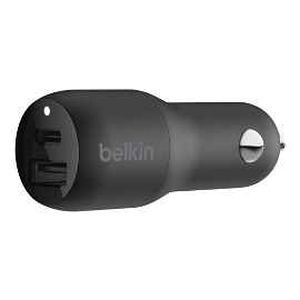 Belkin Car Charger - Adaptador de corriente para el coche - 30 vatios - 3.6 A - 2 conectores de salida (USB, 24 pin USB-C) - negro