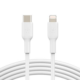 Belkin BoostCharge - Cable Lightning - 24 pin USB-C macho a Lightning macho - 1 m - blanco - suministro de potencia USB (18W)