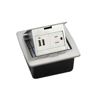 Caja de piso cuadrada con 2 puertos USB y contacto eléctrico (11000-21203) Caja de piso cuadrada con 2 puertos USB y contacto eléctrico (11000-21203)