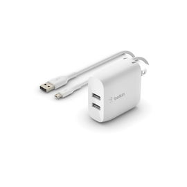 Belkin - Adaptador de corriente - 24 vatios - 4.8 A - 2 conectores de salida (USB) - blanco