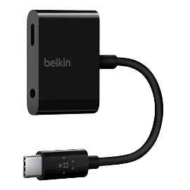 Belkin RockStar - USB-C a conector de auriculares / adaptador de carga - 24 pin USB-C macho a miniconector, 24 pin USB-C hembra - suministro de potencia USB (18W)