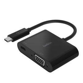 Belkin USB-C to VGA + Charge Adapter - Adaptador de vídeo - 24 pin USB-C macho a HD-15 (VGA), USB-C (solo alimentación) hembra - negro - compatibilidad con 1080p, USB Power Delivery (60W)