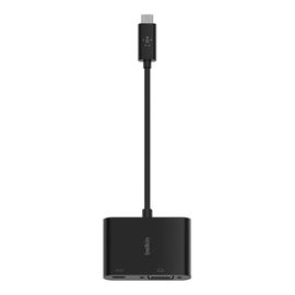 Belkin USB-C to VGA + Charge Adapter - Adaptador de vídeo - 24 pin USB-C macho a HD-15 (VGA), USB-C (solo alimentación) hembra - negro - compatibilidad con 1080p, USB Power Delivery (60W)