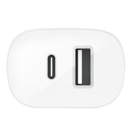 Belkin Wall Charger - Adaptador de corriente - 30 vatios - 6 A - PD - 2 conectores de salida (USB, USB-C) - en el cable: Lightning - blanco
