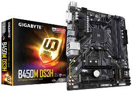 Gigabyte B450M DS3H - 1.0 - placa base - micro ATX - Socket AM4 - AMD B450 Chipset - USB 3.1 Gen 1 - Gigabit LAN - Tarjeta gráfica (CPU necesaria) - HD Audio (8-canales)