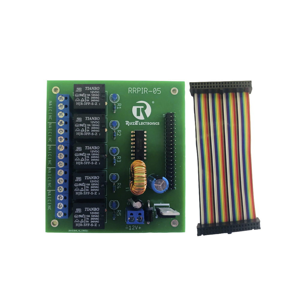 Tablilla interfaz de 5 relevadores con arnés 20x2 pines para Raspberry Pi