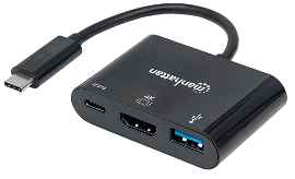 SUPER SPEED MANHATTAN 152037 USB-C HDMI CONVERTER USB3.1c MALE TO HDMI USB FEMALE BLACK