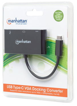 CABLE MANHATTAN 152044 SUPER SPEED USB-C VGA DOCKING CONVERTER BLACK