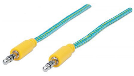 CABLE MANHATTA 352789 STEREO 3.5mm M-M 1M/3FT BLUE/YELLOW CABLE MANHATTA 352789 STEREO 3.5mm M-M 1M/3FT BLUE/YELLOW
