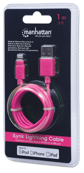 CABLE MANHATTAN 394222 ILINK LIGHTNING A-MALE / 8PIN MALE 1M PINK CABLE MANHATTAN 394222 ILINK LIGHTNING A-MALE / 8PIN MALE 1M PINK