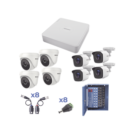 KIT TurboHD 720p / DVR 8 Ch / 4 Cámaras Bullet ( exterior 3.6 mm ) / 4 Cámaras Eyeball (interior 2.8mm ) / Transceptores / Conectores / Fuente de Poder Profesional