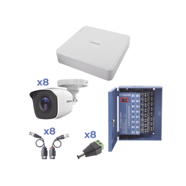 KIT TurboHD 720p / Incluye DVR 8 Ch / 8 Cámaras Balas (exterior 2.8 mm) / Conectores / Transceptores / Fuente de Poder Profesional hasta 15 Vcd para Larga Distancia