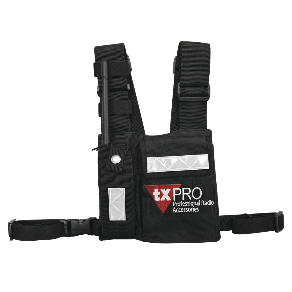 Universal Chest Pack with Radio Holder, Pen Holder and Adhesive Tape Secured Pouch, TX-PRO Logo