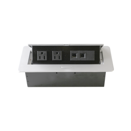Caja horizontal de escritorio, con conector RJ45 Cat5e, RJ11, 2 contactos de 125v (11000-73201)