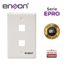 PLACA DE PARED (FACEPLATE) ENSON EPRO-FP20 COMPATIBLE CON JACK KEYSTONE 2 PUERTOS COLOR BLANCO, USO EN INTERIOR, IDEAL PARA CONECTORES RJ45, COAXIAL, FIBRA OPTICA, FABRICADO EN PLASTICO ABS