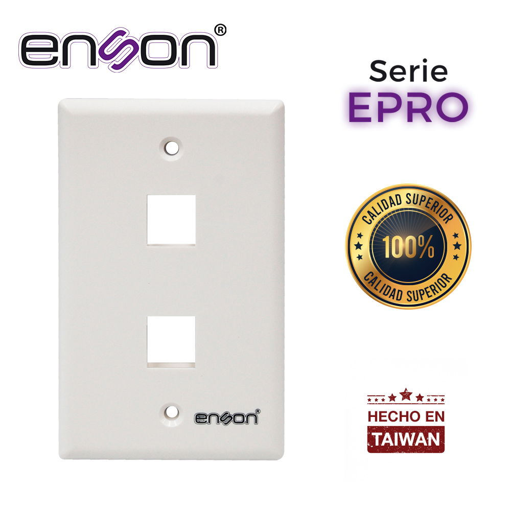PLACA DE PARED (FACEPLATE) ENSON EPRO-FP20 COMPATIBLE CON JACK KEYSTONE 2 PUERTOS COLOR BLANCO, USO EN INTERIOR, IDEAL PARA CONECTORES RJ45, COAXIAL, FIBRA OPTICA, FABRICADO EN PLASTICO ABS PLACA DE PARED (FACEPLATE) ENSON EPRO-FP20 COMPATIBLE CON JACK KEYSTONE 2 PUERTOS COLOR BLANCO, USO EN INTERIOR, IDEAL PARA CONECTORES RJ45, COAXIAL, FIBRA OPTICA, FABRICADO EN PLASTICO ABS