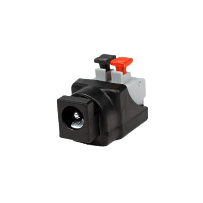 Adaptador tipo jack de 3.5 mm hembra polarizado de 12 vcd con terminales de presión. Adaptador tipo jack de 3.5 mm hembra polarizado de 12 vcd con terminales de presión.