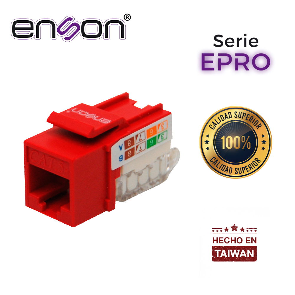 CONECTOR MODULAR JACK RJ45 ENSON EPRO-TLJACK5E-RD SERIE PRO TERMINADO SIN PINZAS, POSICION VERTICAL CAT5E COLOR ROJO COMPATIBLE CON PLACAS ENSON EPRO-FP CONECTOR MODULAR JACK RJ45 ENSON EPRO-TLJACK5E-RD SERIE PRO TERMINADO SIN PINZAS, POSICION VERTICAL CAT5E COLOR ROJO COMPATIBLE CON PLACAS ENSON EPRO-FP
