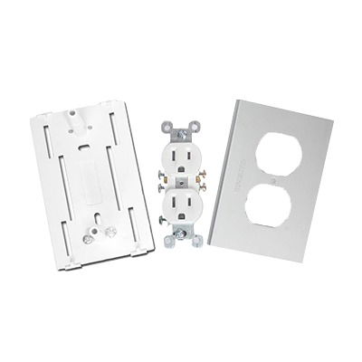 Contacto eléctrico doble, soporte y tapa de PVC auto extinguible y aluminio, universal (8191-10200) Contacto eléctrico doble, soporte y tapa de PVC auto extinguible y aluminio, universal (8191-10200)