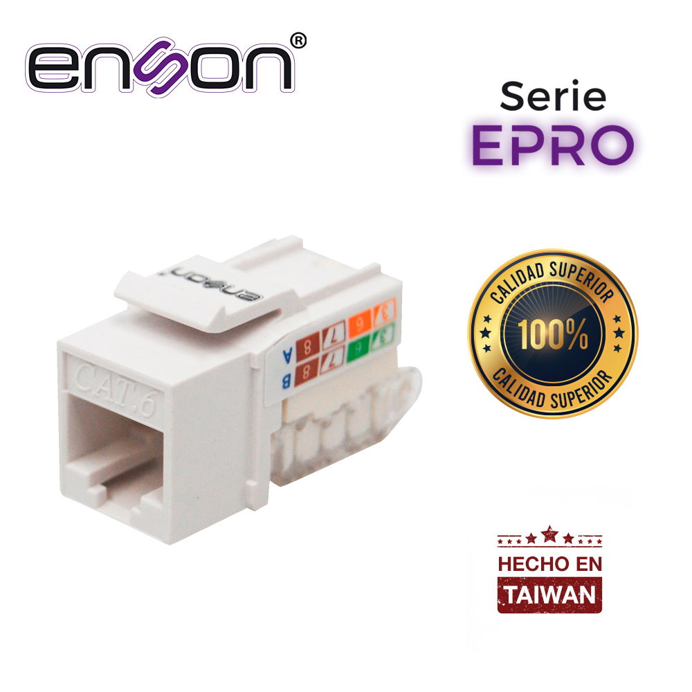 CONECTOR MODULAR JACK RJ45 ENSON EPRO-TLJACK6-WH SERIE PRO TERMINADO SIN PINZAS, POSICION VERTICAL CAT6 COLOR BLANCO COMPATIBLE CON PLACAS ENSON EPRO-FP
