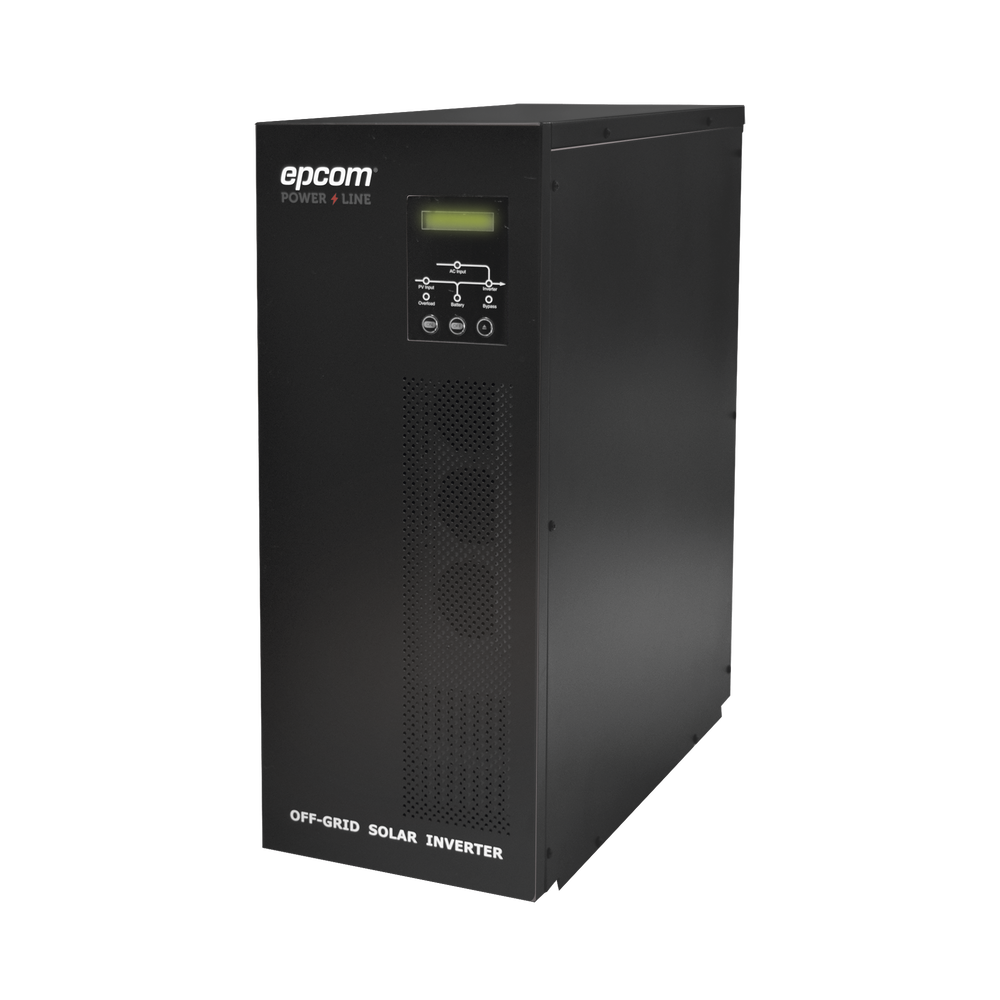 Inversor / Cargador para sistemas tipo isla de 192VCD/120VCA de 3000W onda sinusoidal pura con controlador MPPT. Administre una fuente fotovoltaica, la red eléctrica y recargue su banco de baterías y su consumo sin problemas.