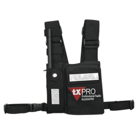Pechera Universal con soporte para radio, sostén de bolígrafo y seguridad para la bolsa con cinta adherente. Logo TX-PRO.