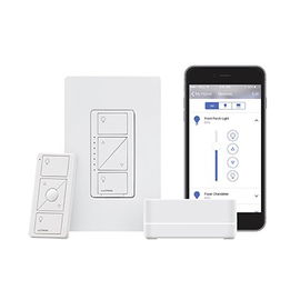 Control de iluminación, Kit para iniciar su casa inteligente, Hub controlador, atenuador (dimmer), control remoto, tapa. Control de iluminación, Kit para iniciar su casa inteligente, Hub controlador, atenuador (dimmer), control remoto, tapa.