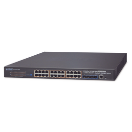 Switch Administrable L3 Stacking 10/100/1000T 24 puertos PoE802.3at, 4 puertos 10G SFP+ 370 W